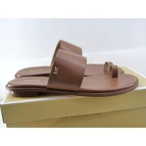 MICHAEL KORS August Toe Loop Flat Slip-on Sandals Brown Luggage Leather Size 9.5